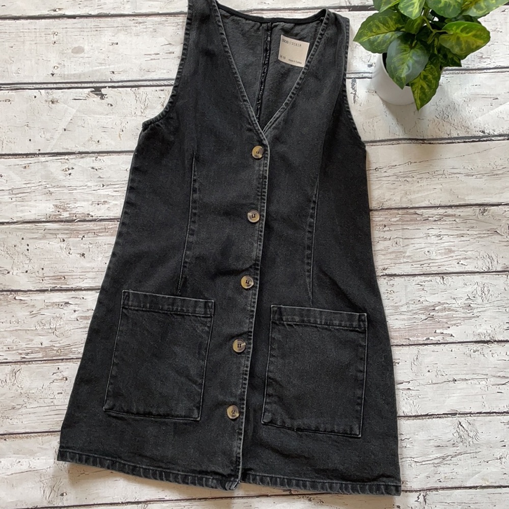 ASOS Denim Button Up Mini Pinafore Dress